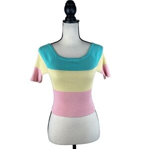 T.U Ribbed Color block Multicolor Top Cropped Pastel